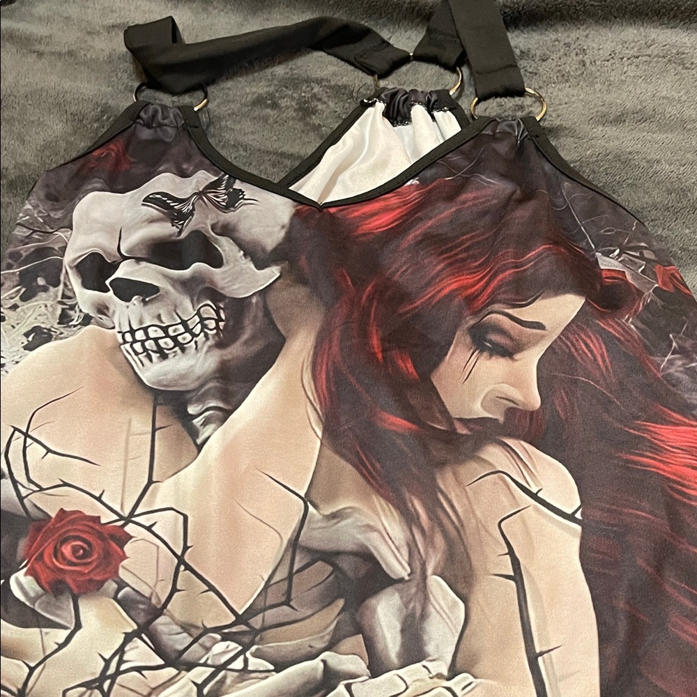 Gothic Skull and Rose Halter Top